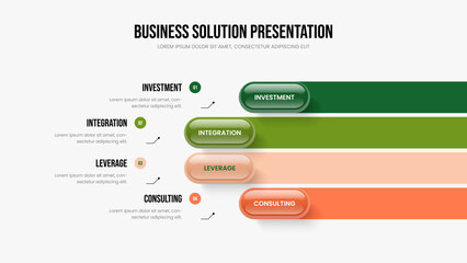 Enterprise Report Four Option Diagram Slideshow Layout. Business Overview Presentation Design Vector Illustration. Visual Launch 4 Step Infographic Slide Template.