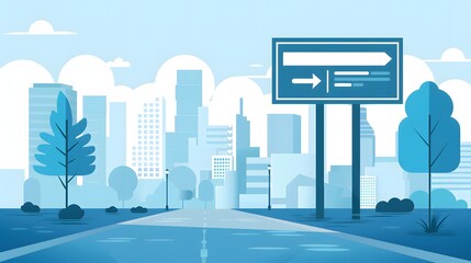 Vector flat graphic of HR signage board with calm blue accents and onboarding directions