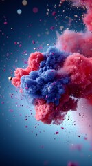 Pink And Blue Paint Cloud Explosion With Confetti