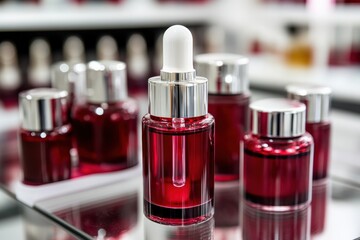 Skincare products lined up before and after application session Generative AI