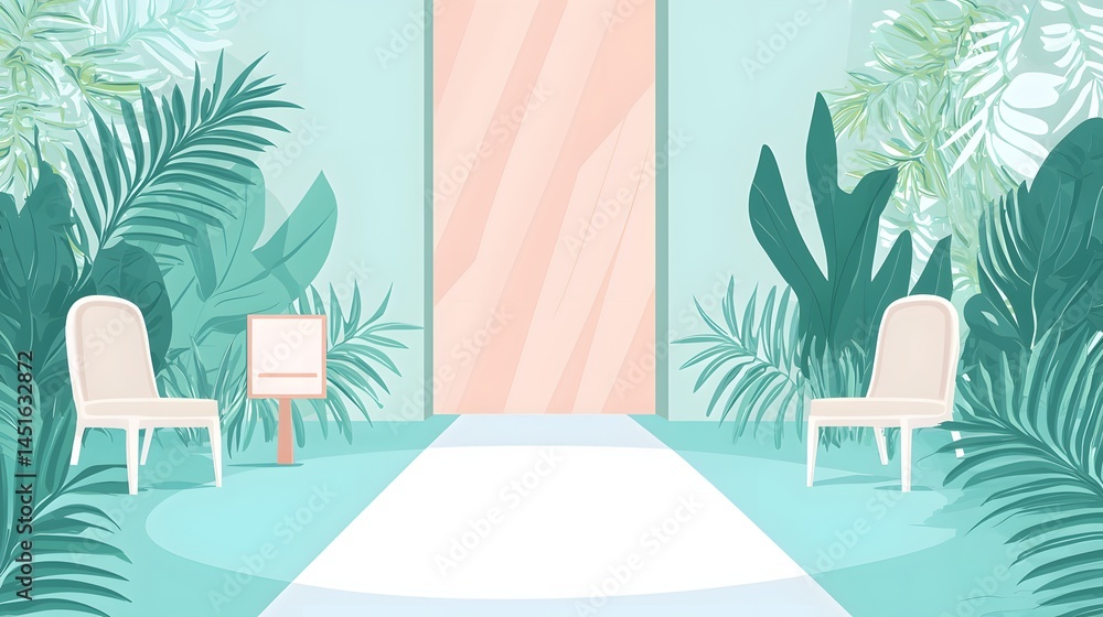Poster vector flat image showing final exit path from wellness zone with thank you sign and soft palette