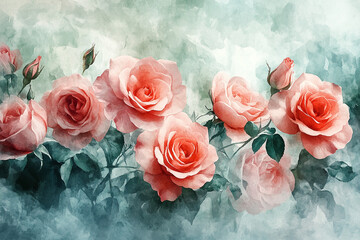 Watercolor Painting of Blooming Flowers