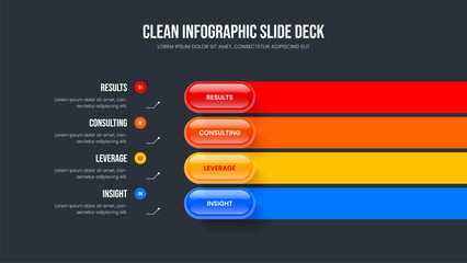 Fototapeta premium Enterprise Report 4 Option Diagram Slideshow Template. Advertising Portfolio Frame Layout Vector Illustration. Sales Innovation Four Step Infographic Presentation Design.