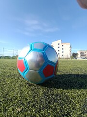 soccer ball in the field of stadium. soccer ball in the field. soccer ball on grass