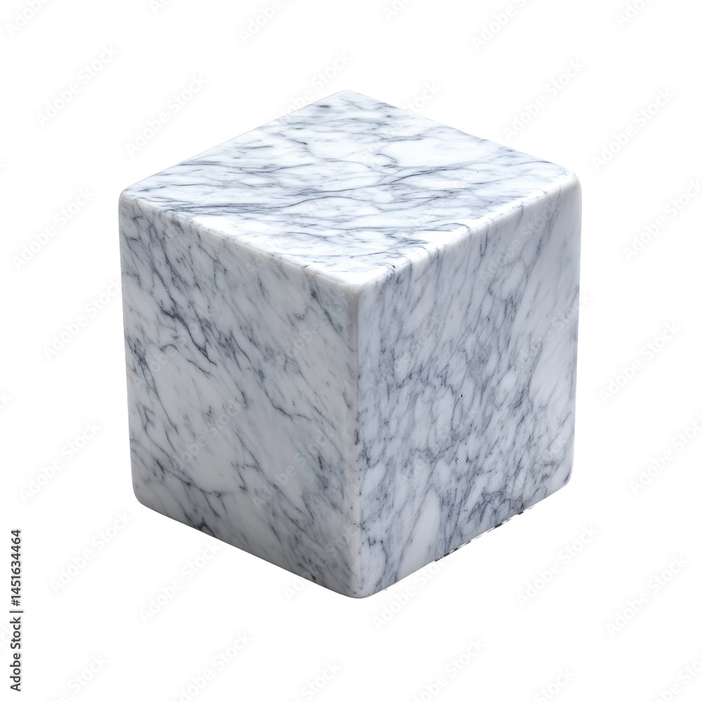 Poster carrara marble cube with elegant patterns isolated on a transparent background, carrara marble cube 
