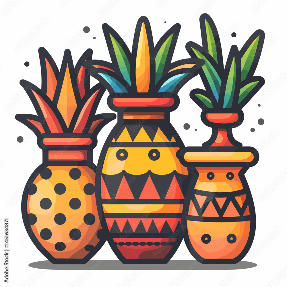 Poster three colorful vases with a pattern on them