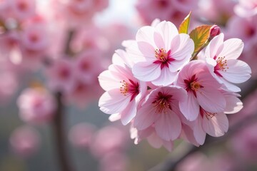 Full bloom sakura, dense cluster, white & pink petals, japanese cherry, art, flowers