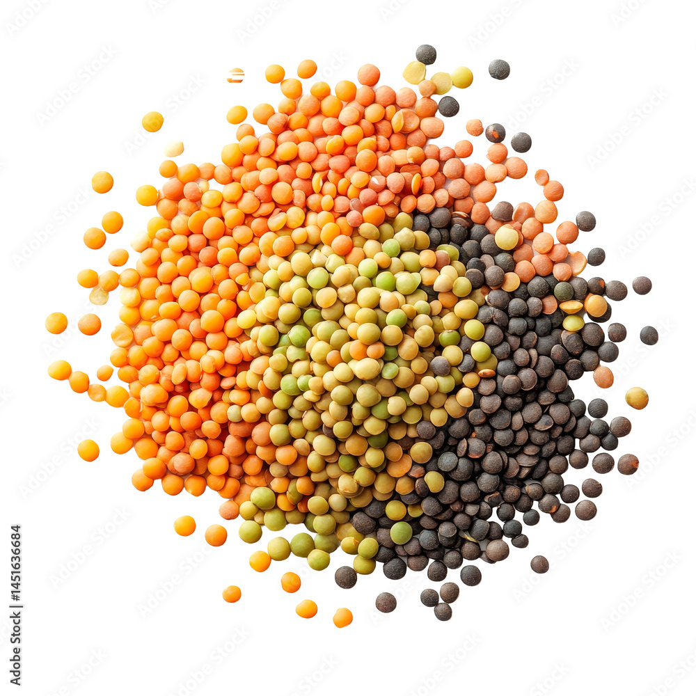 Poster vibrant assortment of lentils displayed on a transparent background, showcasing various colors and t