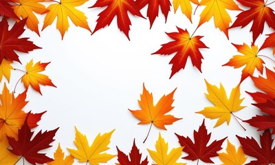 Colorful autumn leaves frame on white background