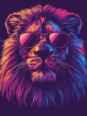 Colorful lion with sunglasses on its face