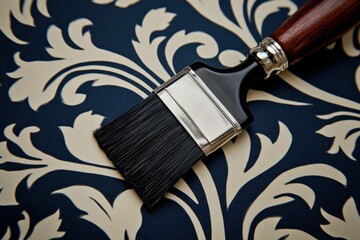 Wallpaper smoothing brush in action on elegant fabric pattern Generative AI