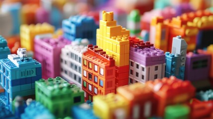 Vibrant architectural concept: close up of colorful building block construction