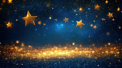 Sparkling Starry Sky with Gold Glitter and Bright Golden Stars in a Magical Night Scene for Celebrations and Festive Decorations