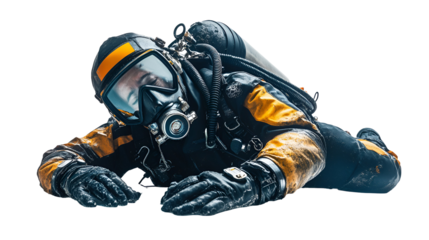 Underwater diver in full gear exploring depths ocean rescue mission