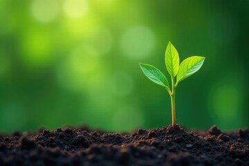 Fototapeta premium Single sprout, thin trunk, vibrant green foliage , macro, trunk