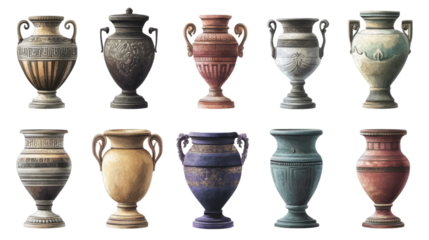 Set of Ancient Greek Vases Isolated on White Background