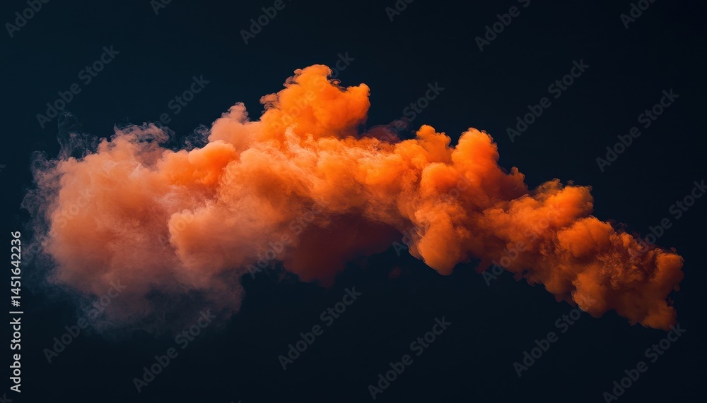 Fototapete Vibrant Orange Smoky Cloud Explosion on Dark Background Abstract Texture with Detailed Particle Rendering