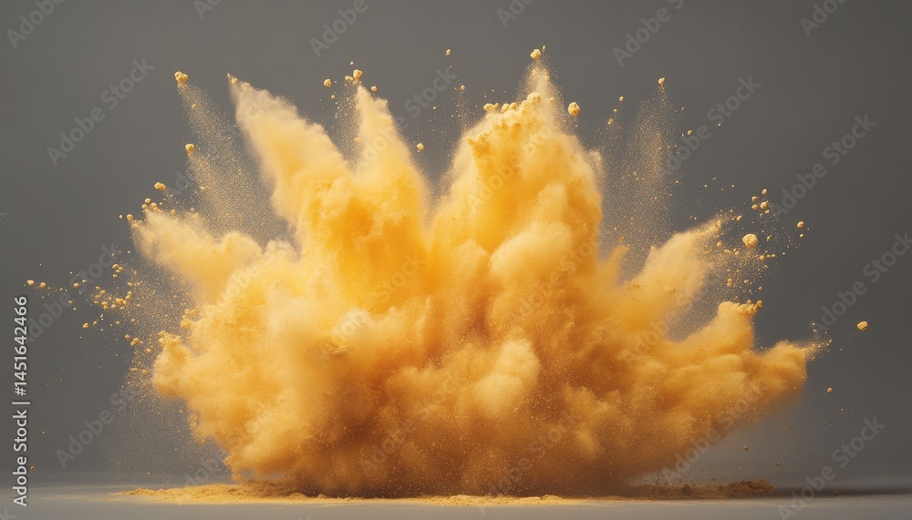 Aufkleber vibrant yellow powder explosion against grey backdrop captured in dynamic studio shot creative visua