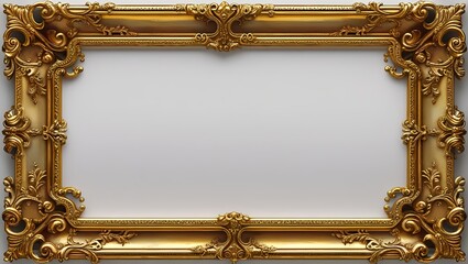 This is a vintage golden picture frame, an ornate antique art decoration with a blank space and a retro design, isolated on white