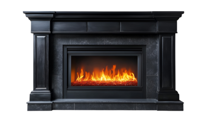 Elegant Black Fireplace with Bright Flames