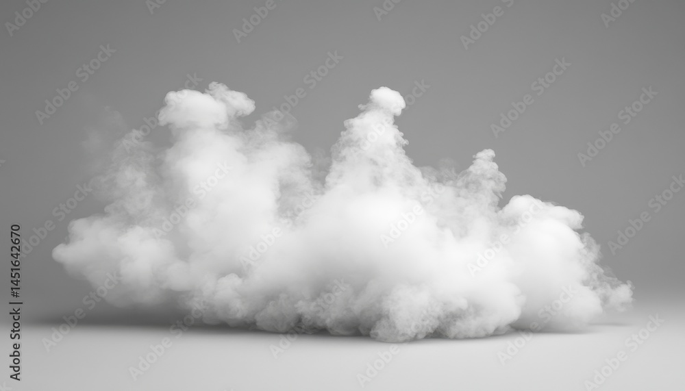 Poster White Fluffy Cloud Formation Against a Grey Background Digital Render of a Soft Cloud Shape Isolated for Design and Thematic Elements in Atmospheric Conditions