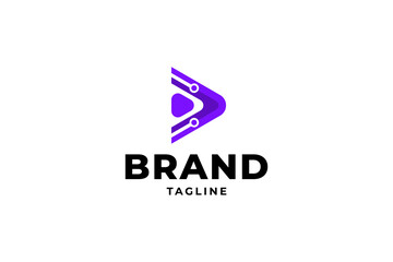 tech play media logo with modern triangle shape design