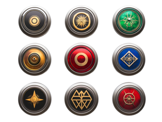 Nine Ornate Circular Symbols Design Elements