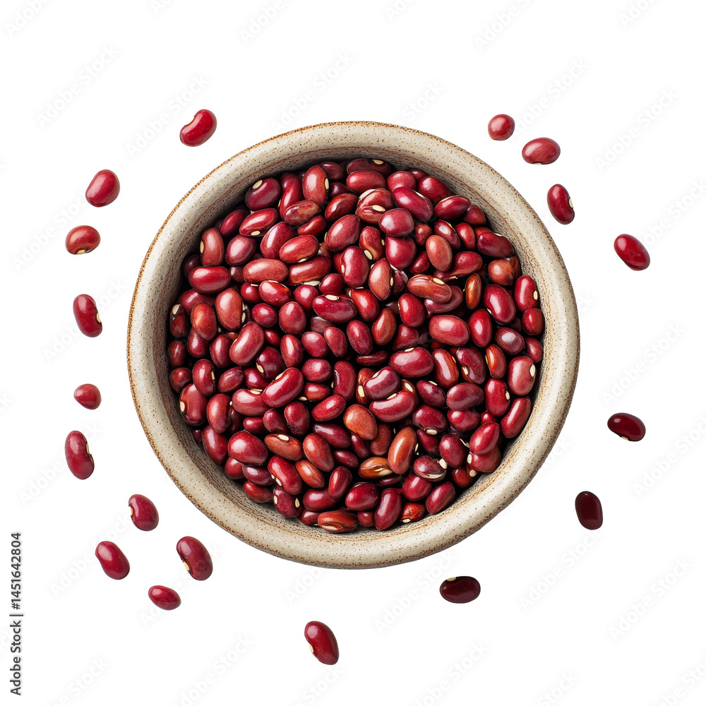 Aufkleber top view of azuki bean seeds in a bowl on a transparent background with scattered beans, azuki bean 