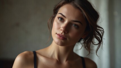 Fototapeta premium Close-up portrait of a young woman with expressive eyes.