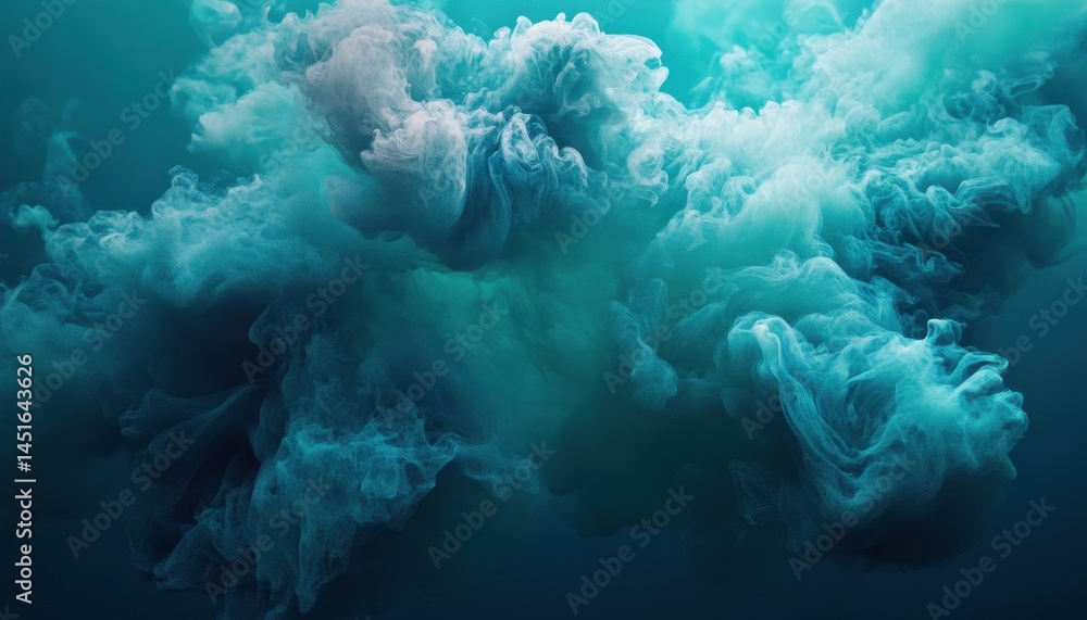 Aufkleber abstract turquoise and white smoke cloud underwater effect in deep ocean with flowing motion fluid i