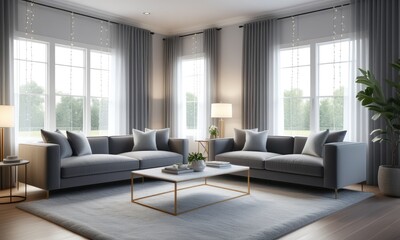 Fototapeta premium Elegant modern living room with natural light and minimalist interior design
