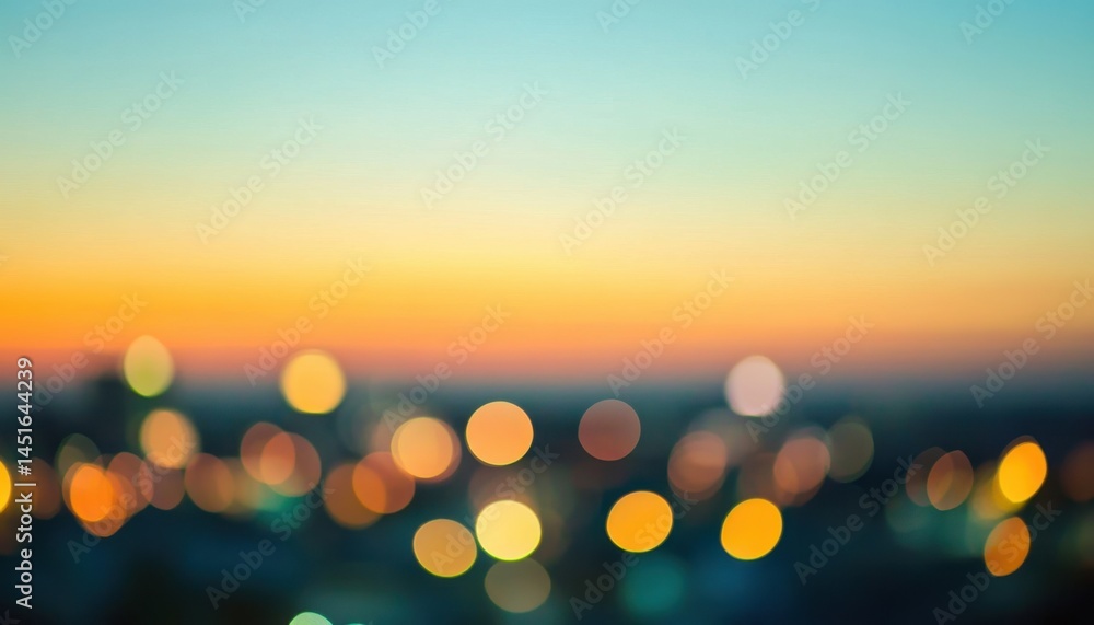 Poster blurred city lights at twilight with bokeh effects creates a golden and warm atmosphere in abstract 
