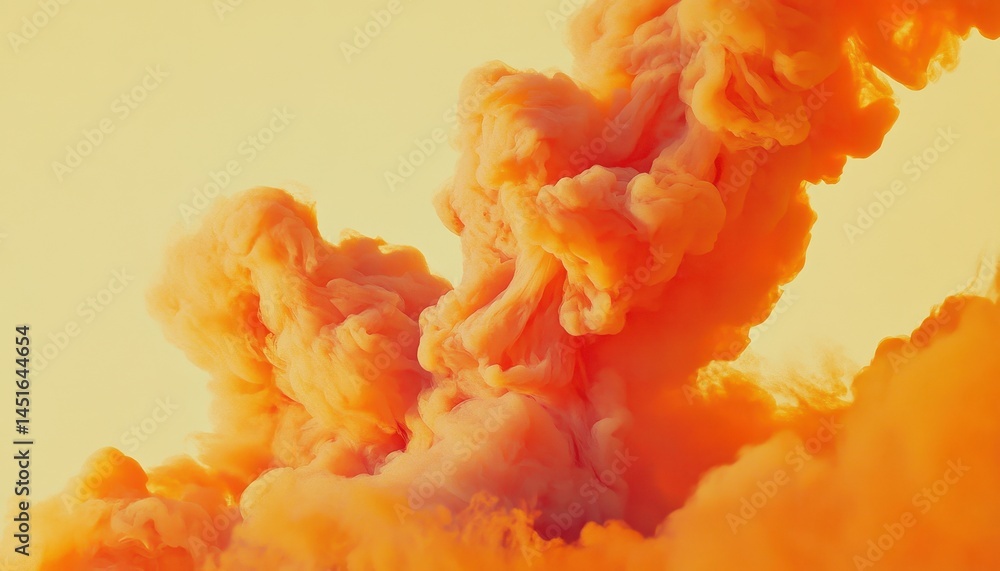 Poster dense orange smoke cloud against a pale yellow background dynamic abstract design and texture elemen