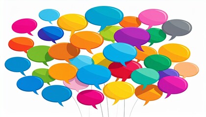 Colorful speech bubbles symbolize diverse marketing feedback and communication.