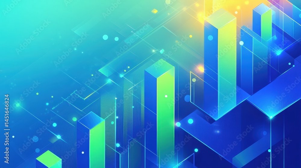 Aufkleber abstract geometric pattern showcasing vibrant blue and green colors with dynamic shapes and glowing 