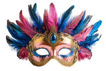Venetian Mask with Pink Blue Feathers Carnival Costume Masquerade Elegance