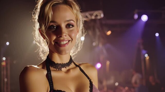 Blonde cabaret performer in sensual outfit