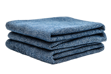 Stack of Blue Herringbone Woven Blankets Soft Texture Cozy Warmth Home Decor