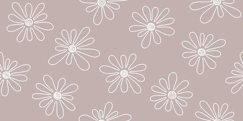 Joyful hand drawn daisy flower sketch seamless pattern. Design for fabric, cover, wrapping, wallpaper.