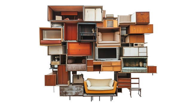 Vintage Furniture Collage Abstract Home Interior Design - Powered by Adobe