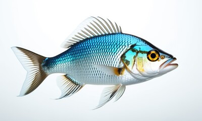 Fototapeta premium Vibrant blue fish with detailed scales and fins on a white background