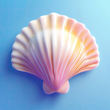 "Collection of tropical seashells on sandy beach, detailed scallop, clam, oyster, and spiral shells with soft ocean background, natural marine textures, pearl inside one shell, summer coastal vibe