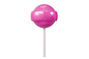 3d Sweet cute pink lollipop for child icon on stick in cartoon style. sweet candy. Single glossy green round candy on blue background. Minimal candy lollipop creative style for web design. 3d render