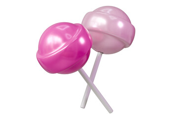 3d Sweet cute pink lollipop for child icon on stick in cartoon style. sweet candy. Single glossy green round candy on blue background. Minimal candy lollipop creative style for web design. 3d render