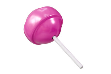 3d Sweet cute pink lollipop for child icon on stick in cartoon style. sweet candy. Single glossy green round candy on blue background. Minimal candy lollipop creative style for web design. 3d render