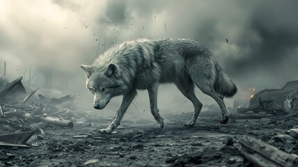Wounded dire wolf limping battlefield