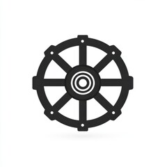 Obraz premium Stylized Black Wheel Illustration with Eight Spokes on White Background