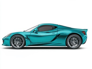 Teal Blue Sports Car Side Profile on White Background