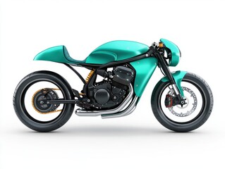Obraz premium Teal Custom Motorcycle Side Profile on White Background