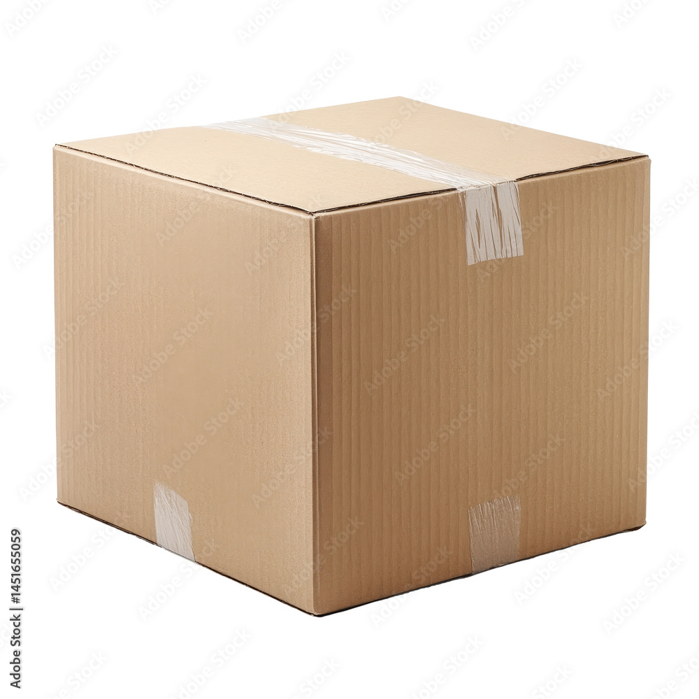 Poster closed cardboard box isolated on a transparent background highlighting a simple, practical storage s